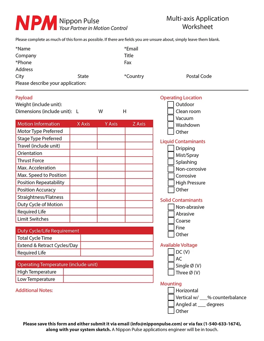 Custom Linear Servo Motor Stage Worksheet