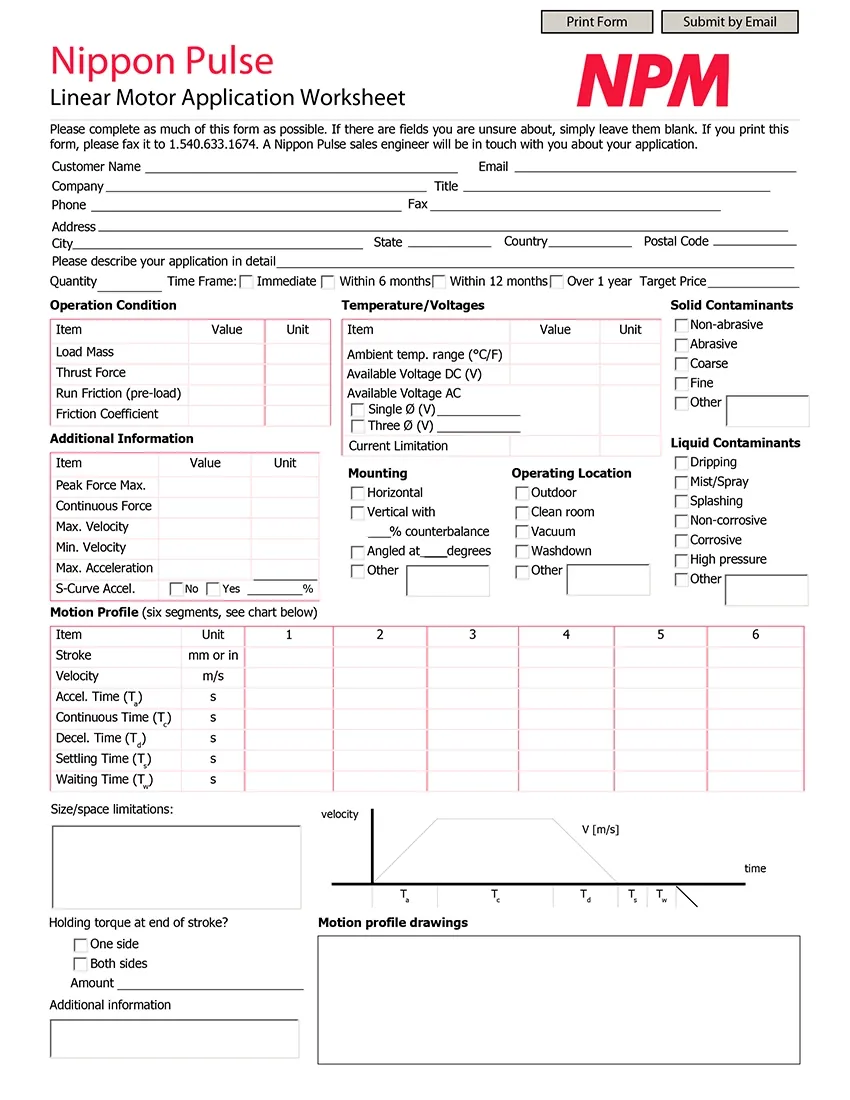 Linear Motor Application Worksheet